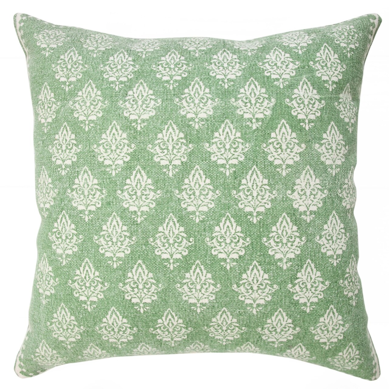 Laddha Home Designs 20" Green and White Floral Pattern Square Throw Pillow